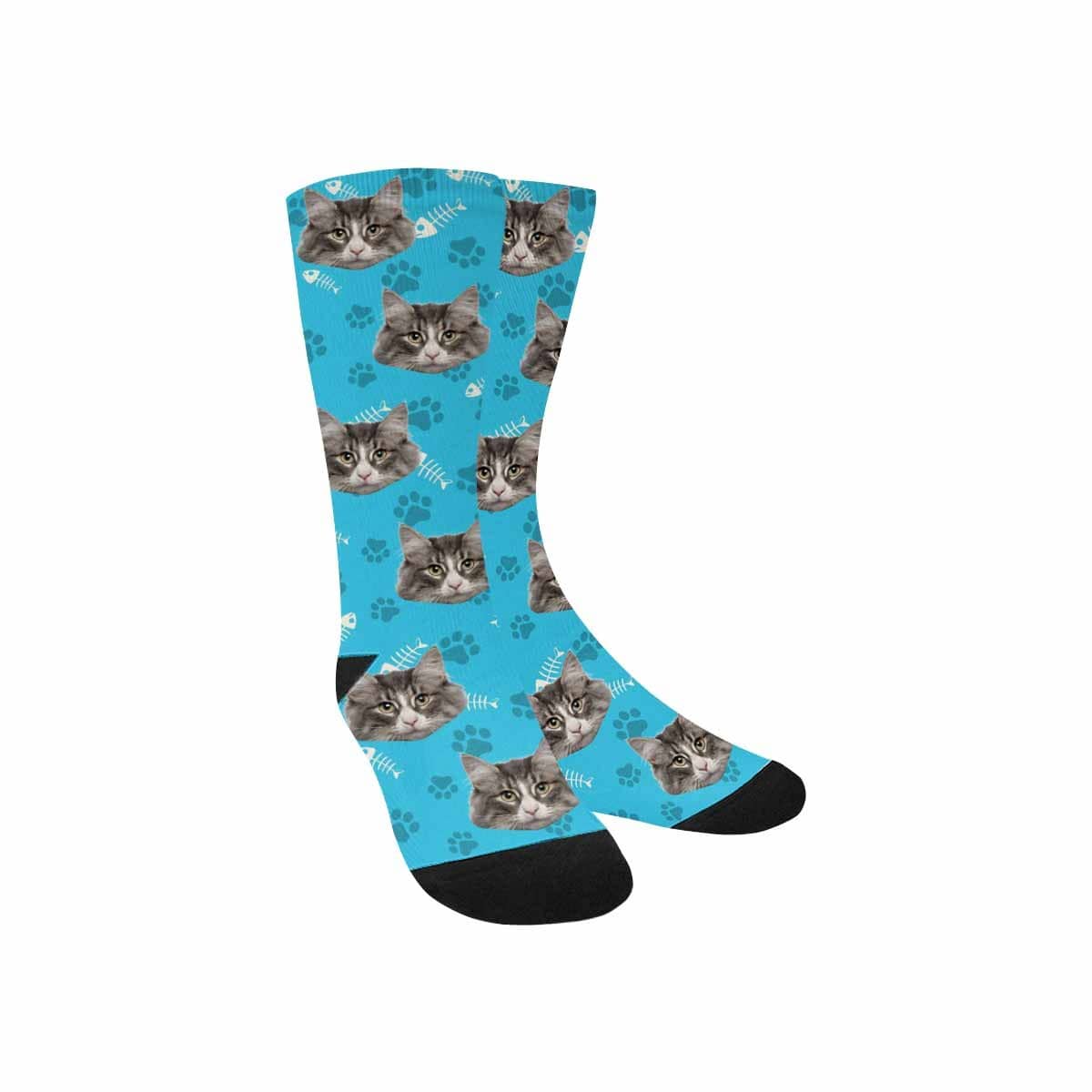 Custom Cat Face Socks Funny Printed Photo Pet Socks Personalized Picture Footprint Kid&