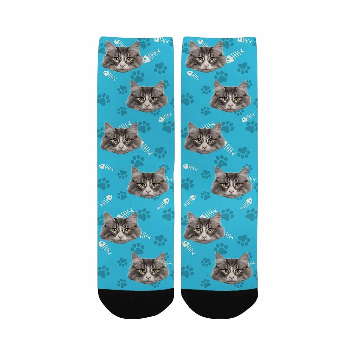 Custom Cat Face Socks Funny Printed Photo Pet Socks Personalized Picture Footprint Kid&