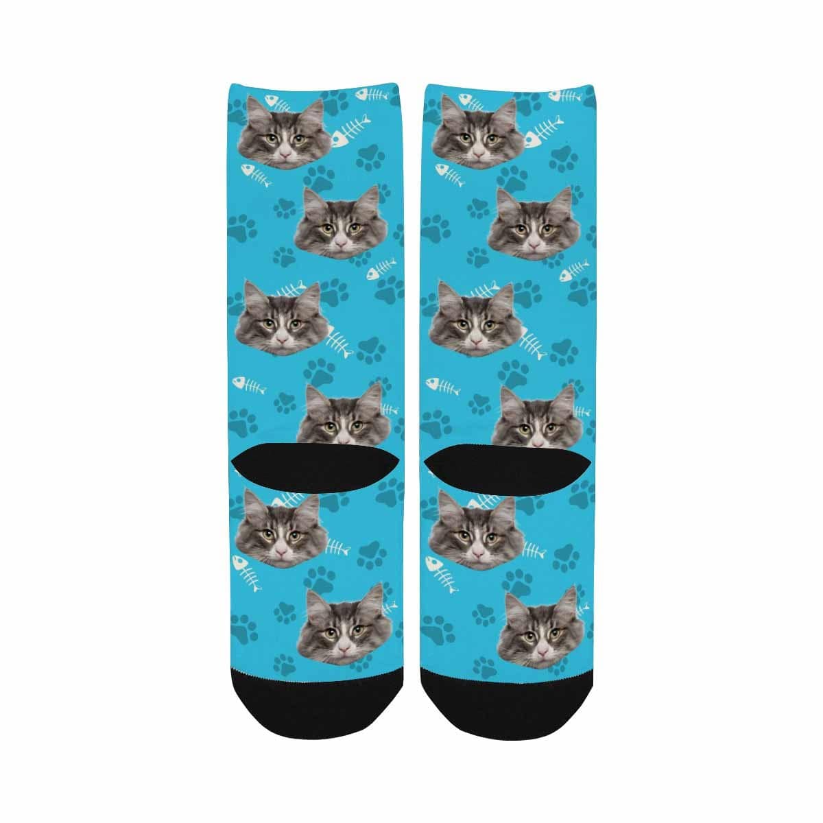 Custom Cat Face Socks Funny Printed Photo Pet Socks Personalized Picture Footprint Kid&