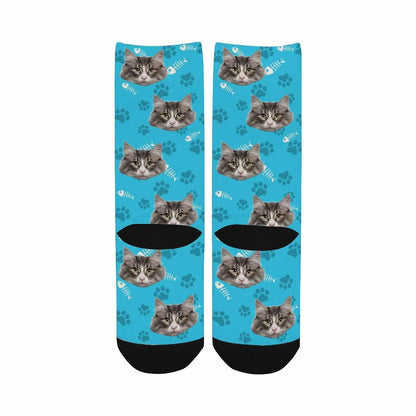 Custom Cat Face Socks Funny Printed Photo Pet Socks Personalized Picture Footprint Kid&