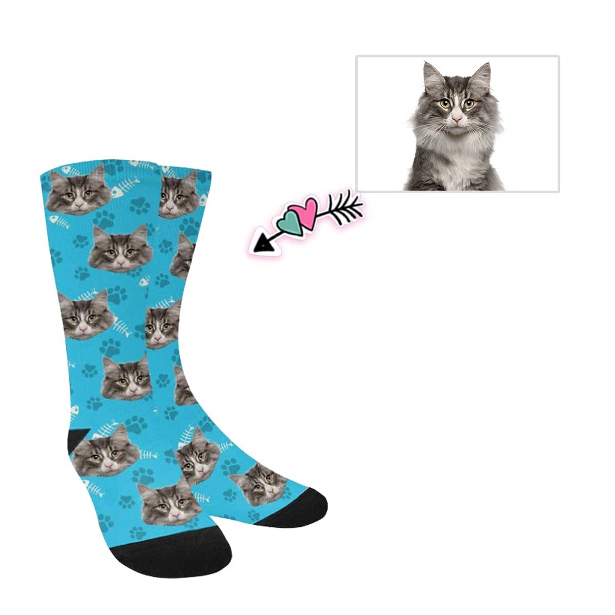 Custom Cat Face Socks Funny Printed Photo Pet Socks Personalized Picture Footprint Kid&