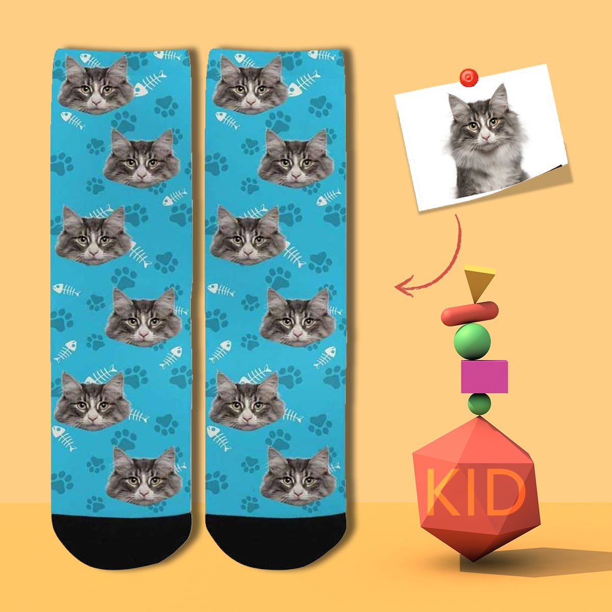 Custom Cat Face Socks Funny Printed Photo Pet Socks Personalized Picture Footprint Kid&