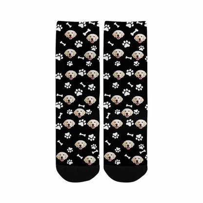 Kids Custom Socks Printed With Picture Personalized Dog Face Bone Footprint Black Kid&