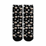 Kids Custom Socks Printed With Picture Personalized Dog Face Bone Footprint Black Kid's Socks