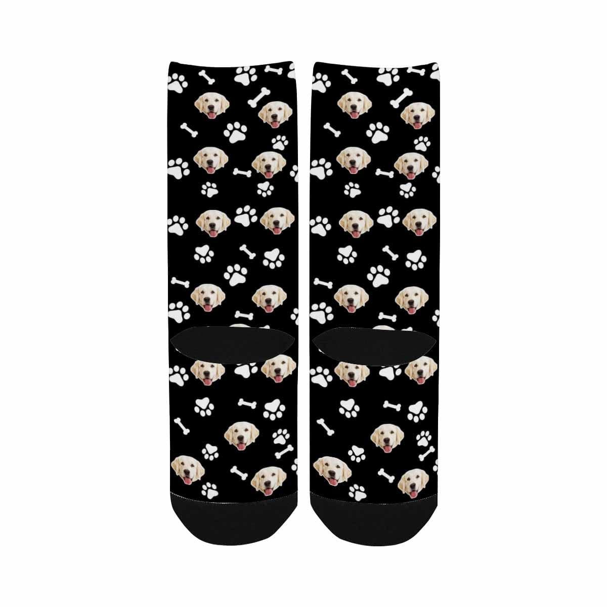 Kids Custom Socks Printed With Picture Personalized Dog Face Bone Footprint Black Kid&