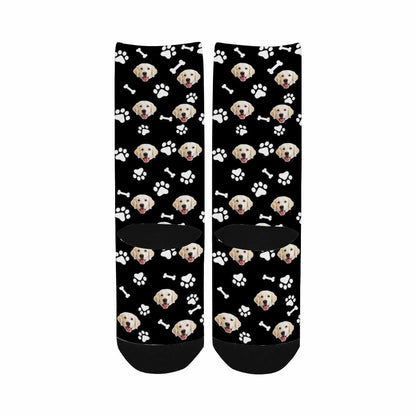 Kids Custom Socks Printed With Picture Personalized Dog Face Bone Footprint Black Kid&