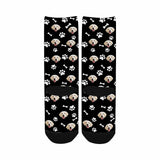 Kids Custom Socks Printed With Picture Personalized Dog Face Bone Footprint Black Kid's Socks