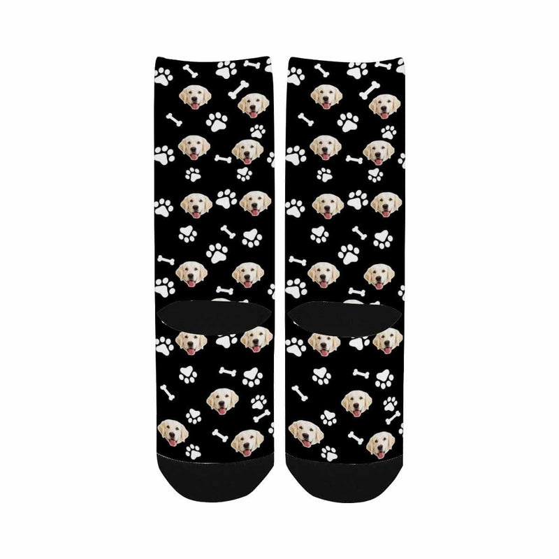 Kids Custom Socks Printed With Picture Personalized Dog Face Bone Footprint Black Kid's Socks