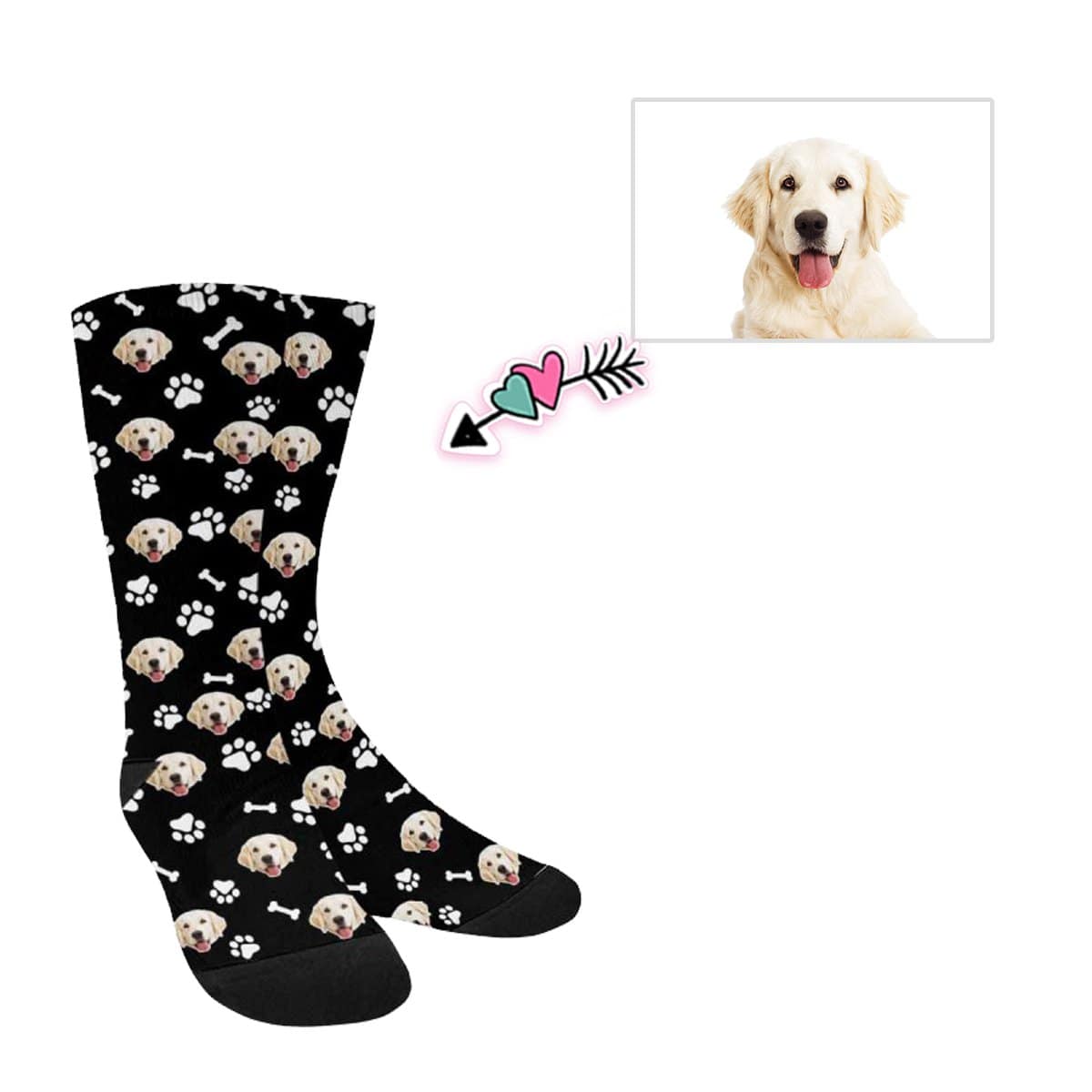 Kids Custom Socks Printed With Picture Personalized Dog Face Bone Footprint Black Kid&