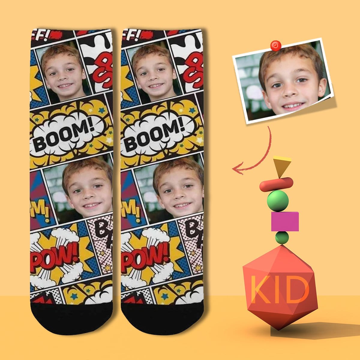 Kids Custom Socks Printed With Comics Picture Personalized Boom Kid&