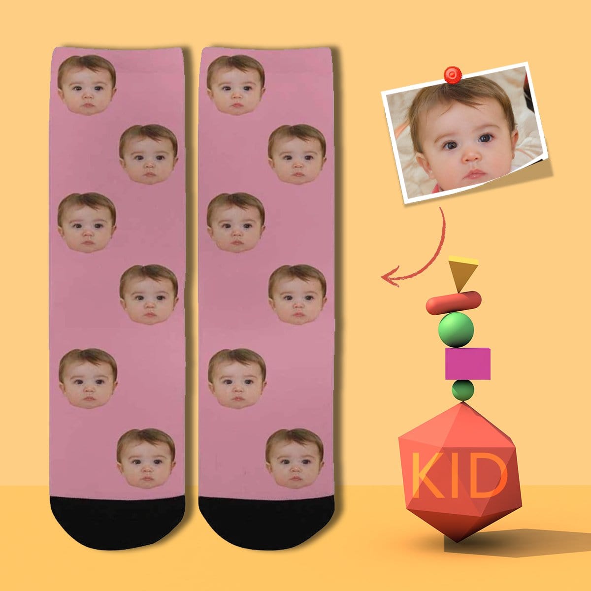 Kids Custom Socks Printed With Face Personalized Lovely Kid&