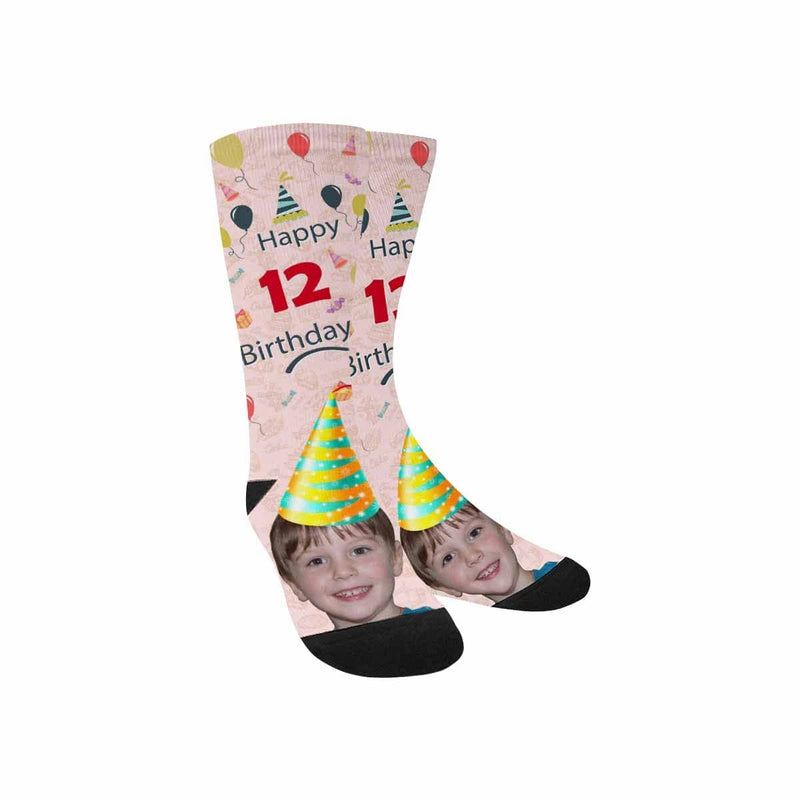 Kids Custom Socks Printed With Face&Text Happy Birthday Kid's Socks Birthday Gift