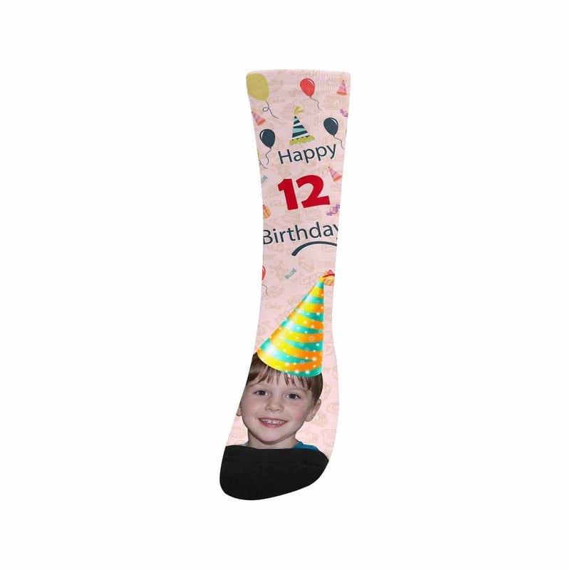 Kids Custom Socks Printed With Face&Text Happy Birthday Kid's Socks Birthday Gift