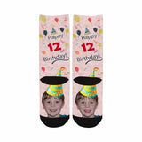 Kids Custom Socks Printed With Face&Text Happy Birthday Kid's Socks Birthday Gift