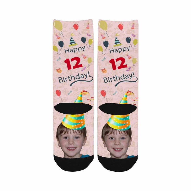 Kids Custom Socks Printed With Face&Text Happy Birthday Kid's Socks Birthday Gift