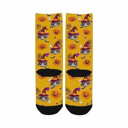 Kids Custom Socks Printed With Pet Face Personalized Wizard Cat Kid&