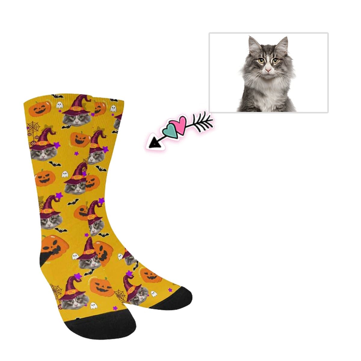 Kids Custom Socks Printed With Pet Face Personalized Wizard Cat Kid&