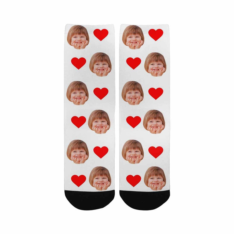 Kids Custom Socks Printed With Picture Personalized Face Love Heart Kid's Socks