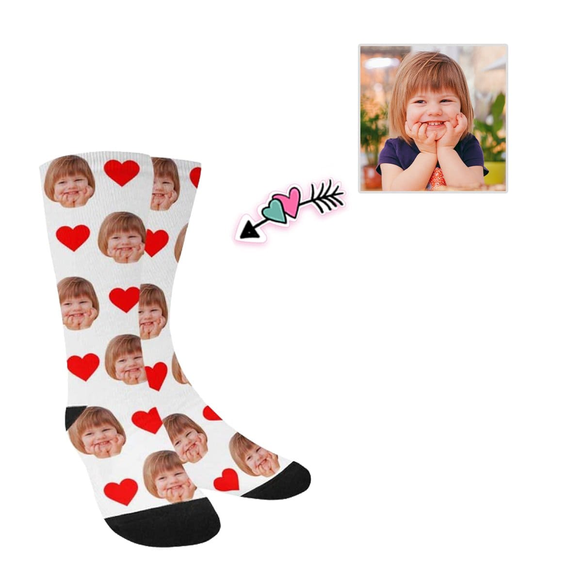 Kids Custom Socks Printed With Picture Personalized Face Love Heart Kid&