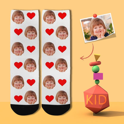 Kids Custom Socks Printed With Picture Personalized Face Love Heart Kid&