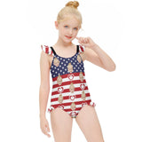 Custom Face American Flag Girls' Swimsuit One Piece Swimwear For Kids 6-12years