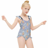 Custom Face Bling Bling Girls' Swimsuit One Piece Swimwear For Kids 6-12years