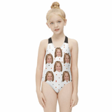 Custom Face Dots White Kid's Swimsuit