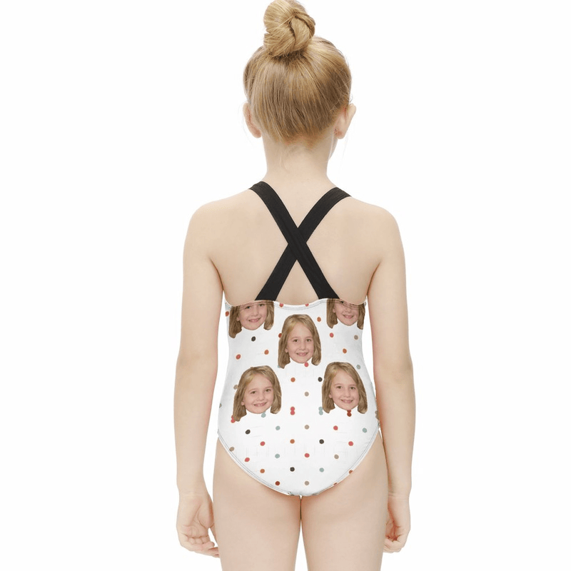 Custom Face Dots White Kid's Swimsuit