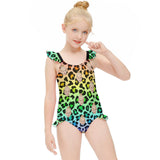 Custom Face Leopard Girls' Swimsuit One Piece Swimwear For Kids 6-12years