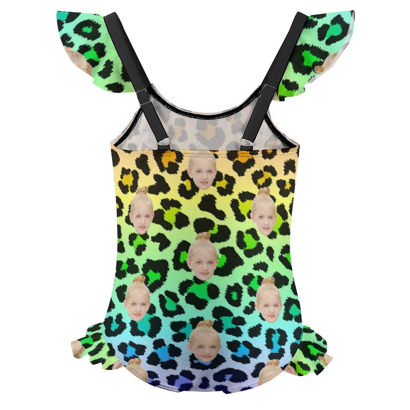 Custom Face Leopard Girls' Swimsuit One Piece Swimwear For Kids 6-12years