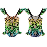 Custom Face Leopard Girls' Swimsuit One Piece Swimwear For Kids 6-12years