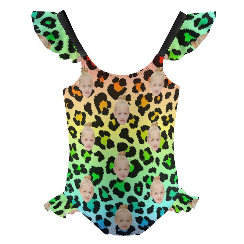 Custom Face Leopard Girls' Swimsuit One Piece Swimwear For Kids 6-12years