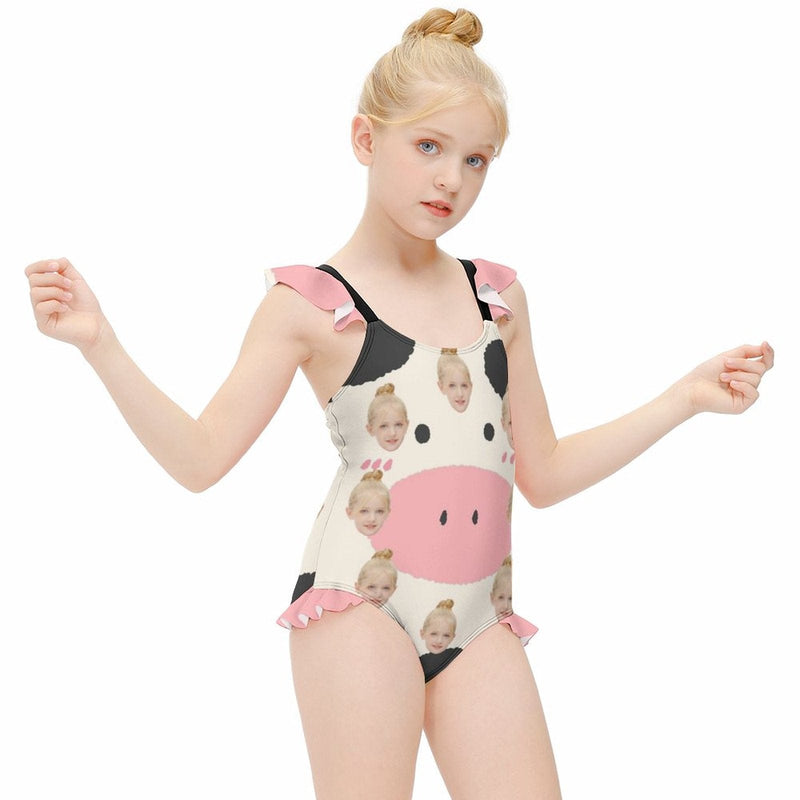 Custom Face Milk Cow Girls' Swimsuit One Piece Swimwear For Kids 6-12years