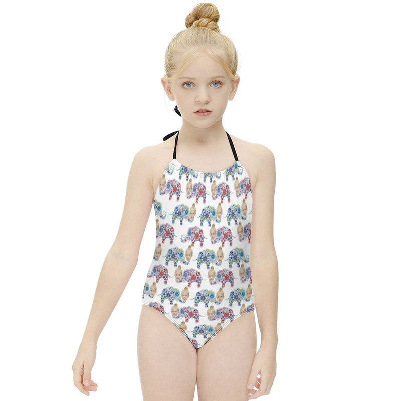 Custom Face Painted Elephant Kid's Neck Strap Swimsuit