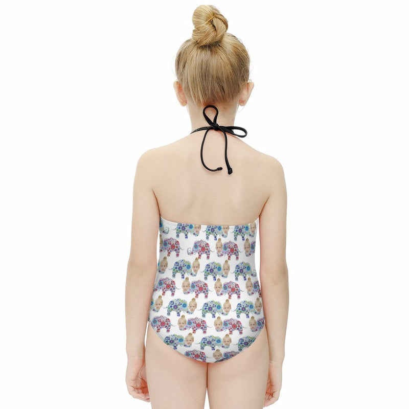 Custom Face Painted Elephant Kid's Neck Strap Swimsuit