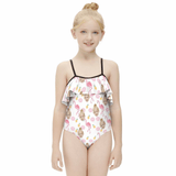 Custom Face Pink Flamingo Kid's Strappy Swimsuit