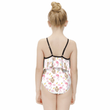 Custom Face Pink Flamingo Kid's Strappy Swimsuit