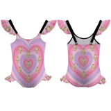 Custom Face Pink Heart Girls' Swimsuit One Piece Swimwear For Kids 6-12years