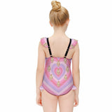 Custom Face Pink Heart Girls' Swimsuit One Piece Swimwear For Kids 6-12years