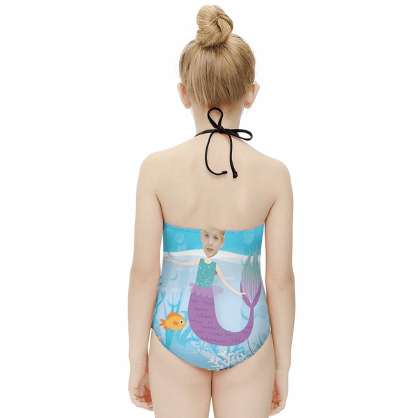 Custom Face Purple Mermaid Kid's Neck Strap Swimsuit