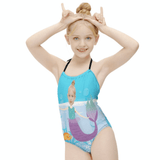 Custom Face Purple Mermaid Kid's Neck Strap Swimsuit