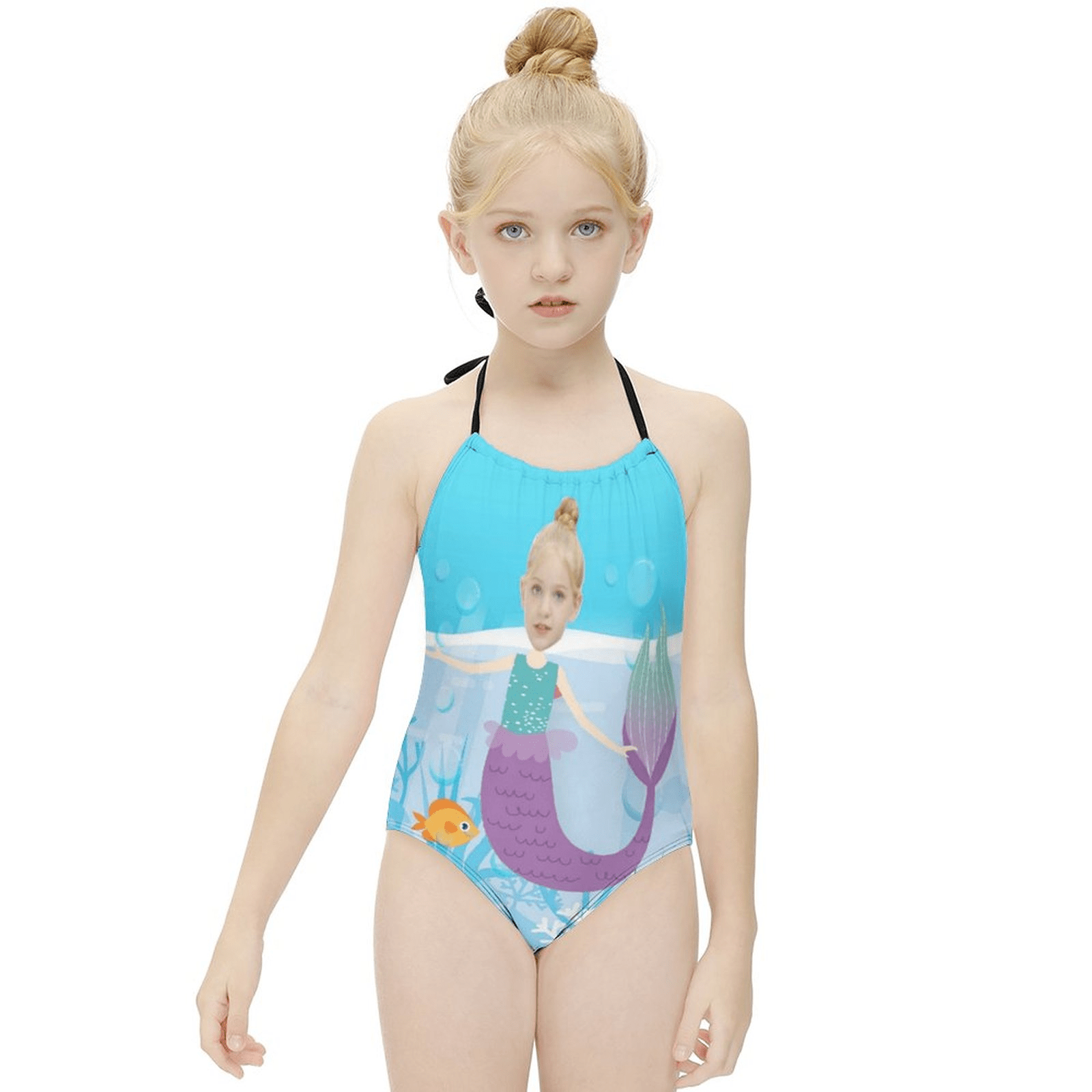 Custom Face Purple Mermaid Kid&