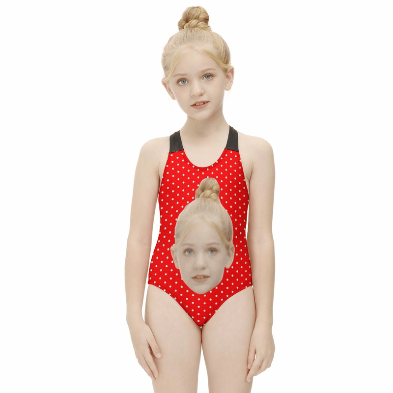 Custom Face Red Dots Kid's Swimsuit