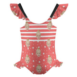 Custom Face Red Stars Girls' Swimsuit One Piece Swimwear For Kids 6-12years