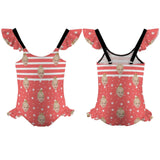 Custom Face Red Stars Girls' Swimsuit One Piece Swimwear For Kids 6-12years