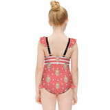 Custom Face Red Stars Girls' Swimsuit One Piece Swimwear For Kids 6-12years