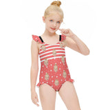 Custom Face Red Stars Girls' Swimsuit One Piece Swimwear For Kids 6-12years