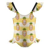 Custom Face Yellow Pineapple Girls' Swimsuit One Piece Swimwear For Kids 6-12years