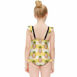 Custom Face Yellow Pineapple Girls' Swimsuit One Piece Swimwear For Kids 6-12years