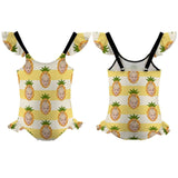 Custom Face Yellow Pineapple Girls' Swimsuit One Piece Swimwear For Kids 6-12years